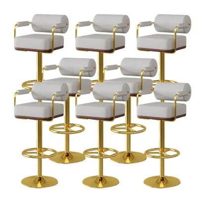 Stylish Leather Adjustable Bar Stools with Backrest for Home Bar Image - 22