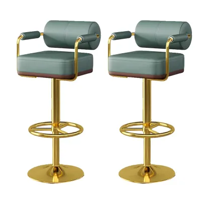 Stylish Leather Adjustable Bar Stools with Backrest for Home Bar Image - 24