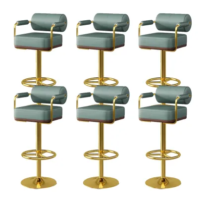 Stylish Leather Adjustable Bar Stools with Backrest for Home Bar Image - 26