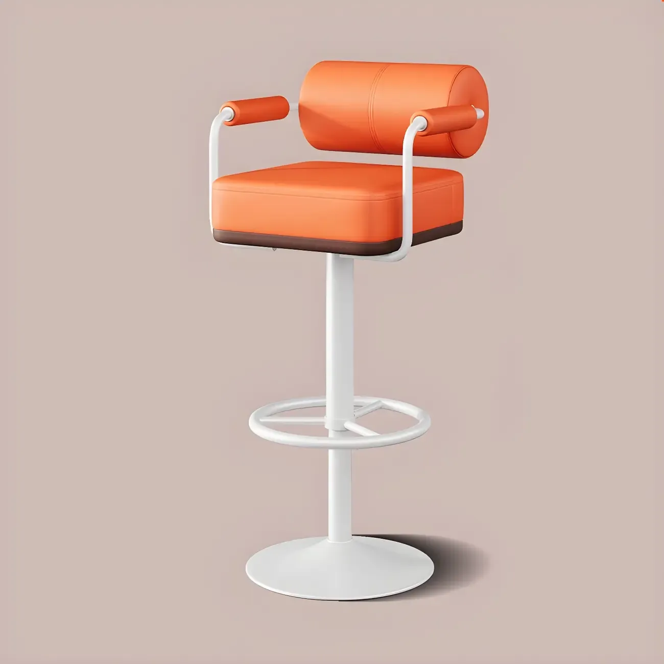 Stylish Leather Adjustable Bar Stools with Backrest for Home Bar Image - 28
