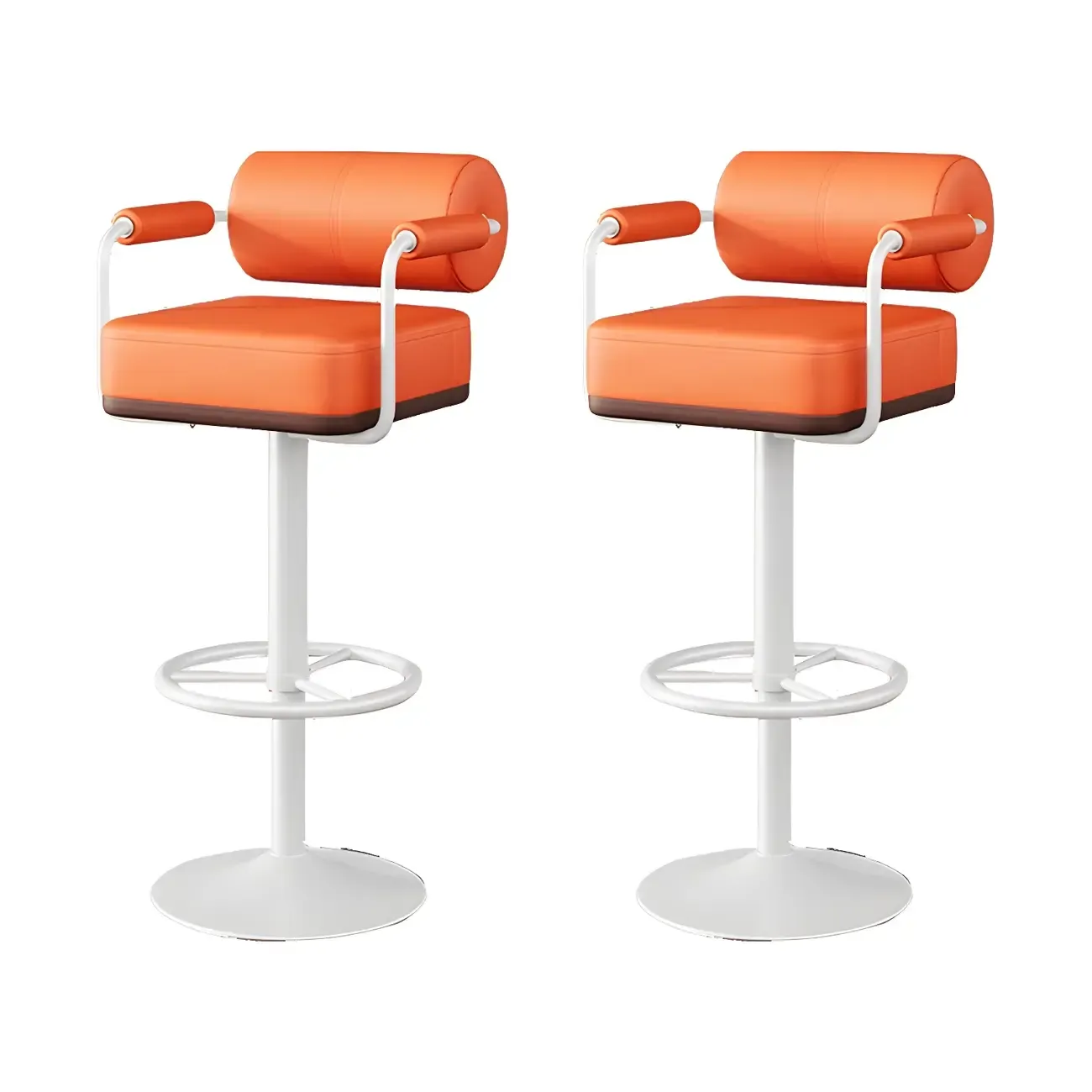 Stylish Leather Adjustable Bar Stools with Backrest for Home Bar Image - 29