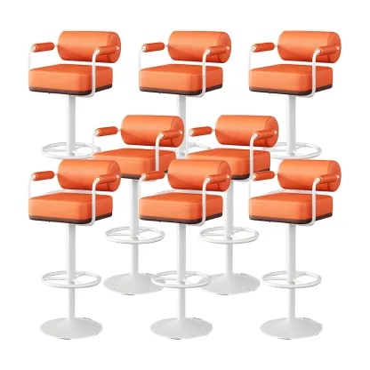 Stylish Leather Adjustable Bar Stools with Backrest for Home Bar Image - 32