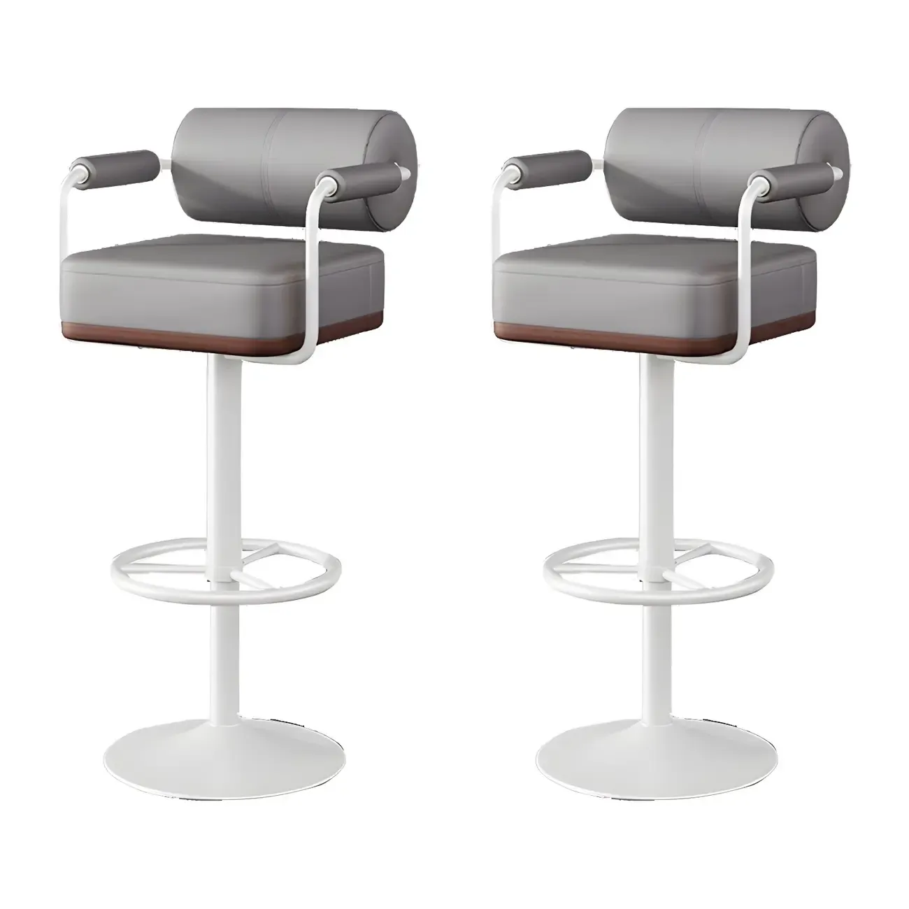 Stylish Leather Adjustable Bar Stools with Backrest for Home Bar Image - 34