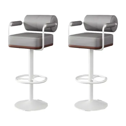 Stylish Leather Adjustable Bar Stools with Backrest for Home Bar Image - 34