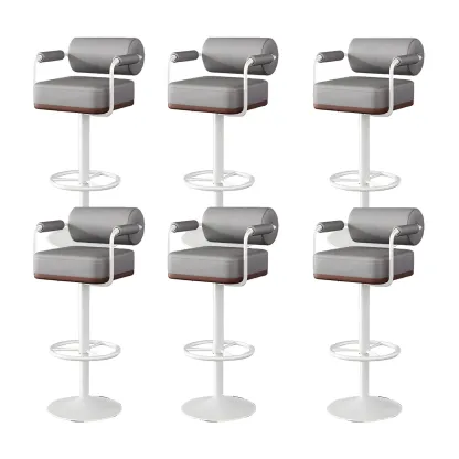 Stylish Leather Adjustable Bar Stools with Backrest for Home Bar Image - 36