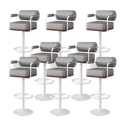 Stylish Leather Adjustable Bar Stools with Backrest for Home Bar Image - 37
