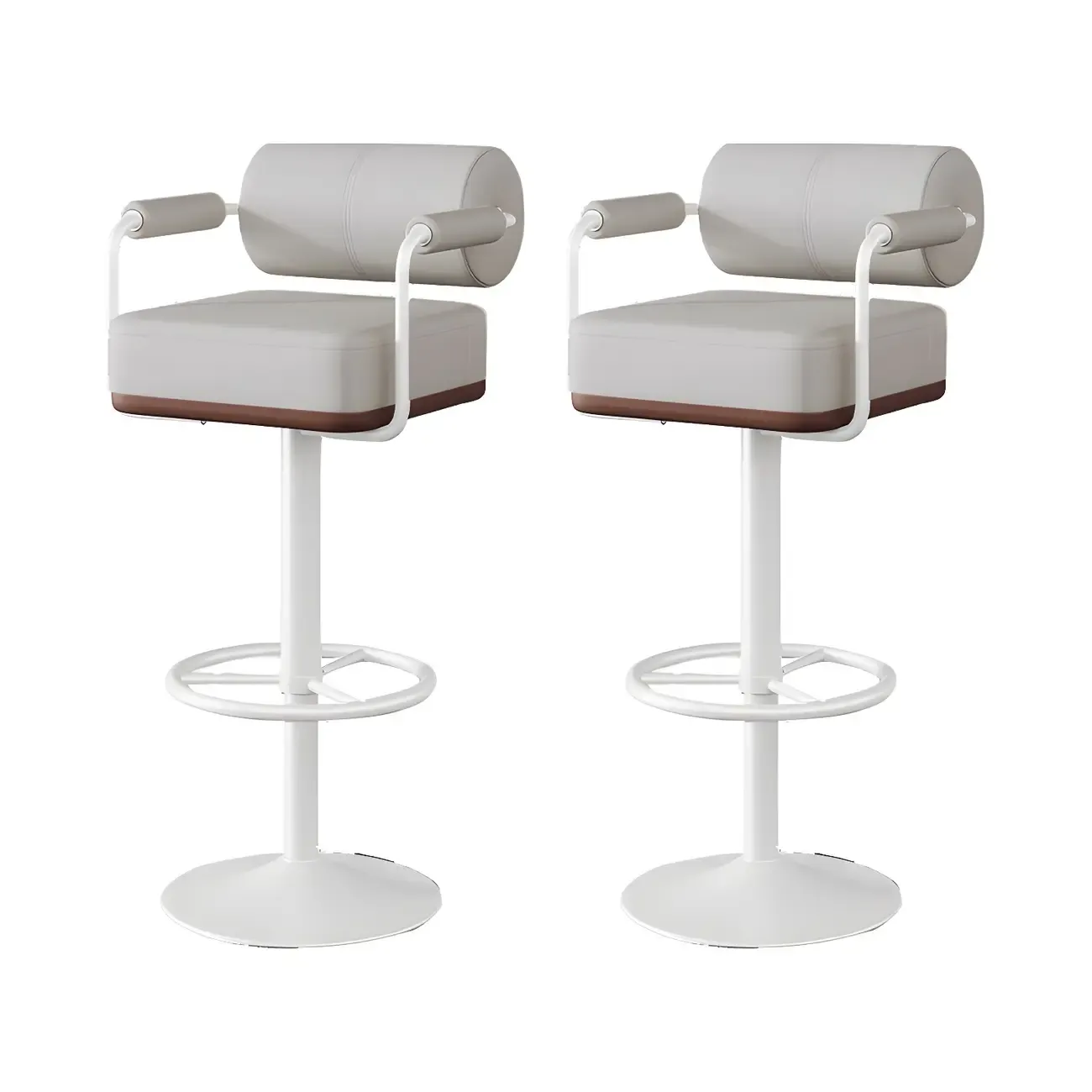 Stylish Leather Adjustable Bar Stools with Backrest for Home Bar Image - 39