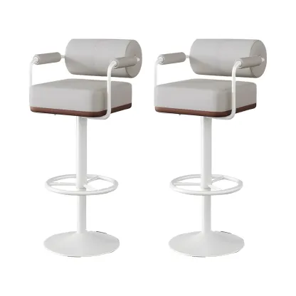 Stylish Leather Adjustable Bar Stools with Backrest for Home Bar Image - 39