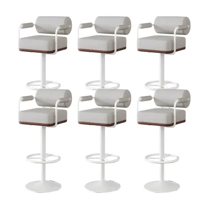 Stylish Leather Adjustable Bar Stools with Backrest for Home Bar Image - 41