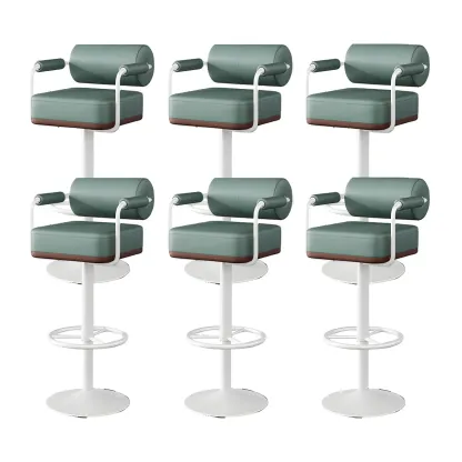 Stylish Leather Adjustable Bar Stools with Backrest for Home Bar Image - 46