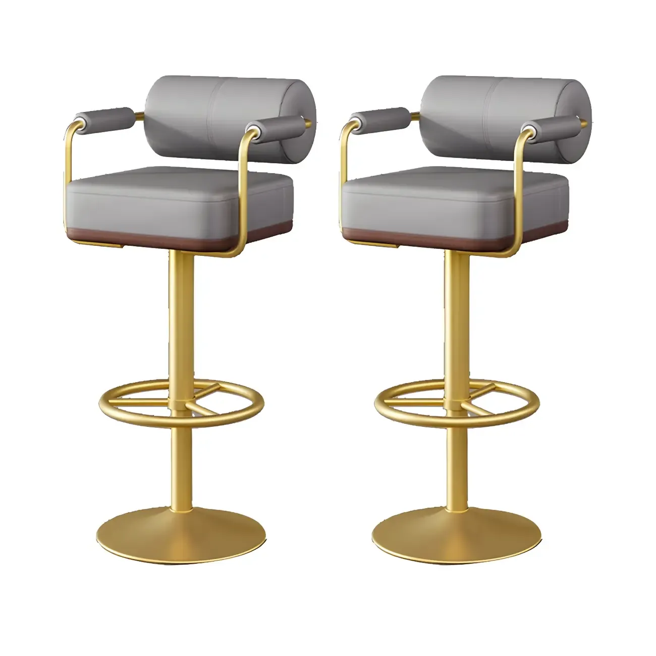 Stylish Leather Adjustable Bar Stools with Backrest for Home Bar Image - 54