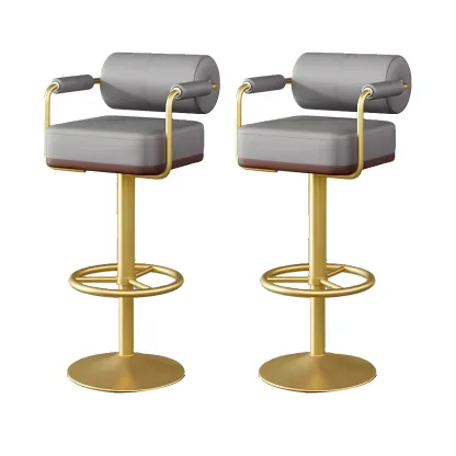 Stylish Leather Adjustable Bar Stools with Backrest for Home Bar Image - 54