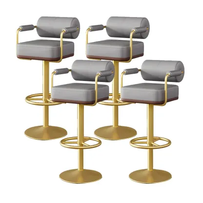 Stylish Leather Adjustable Bar Stools with Backrest for Home Bar Image - 55