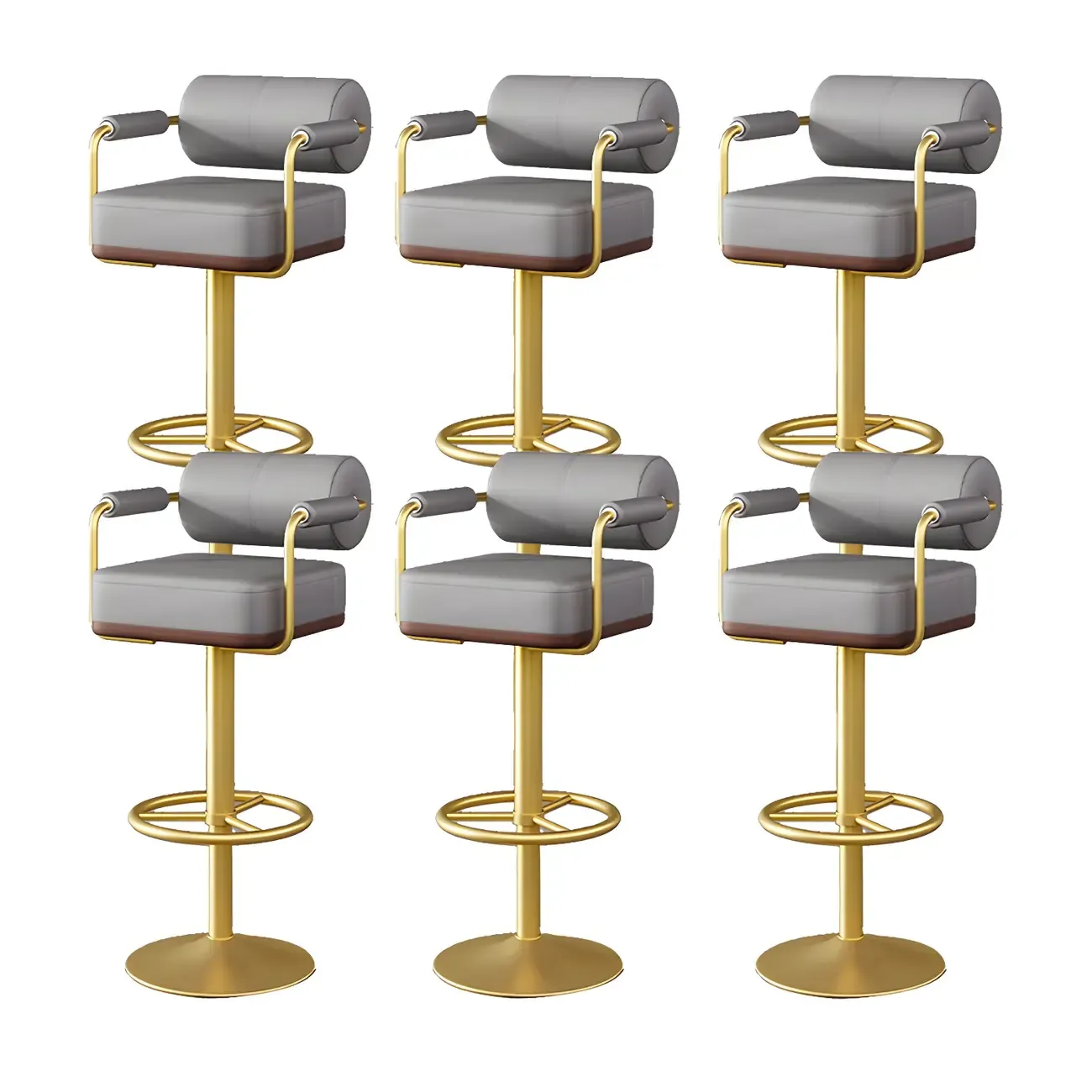 Stylish Leather Adjustable Bar Stools with Backrest for Home Bar Image - 56