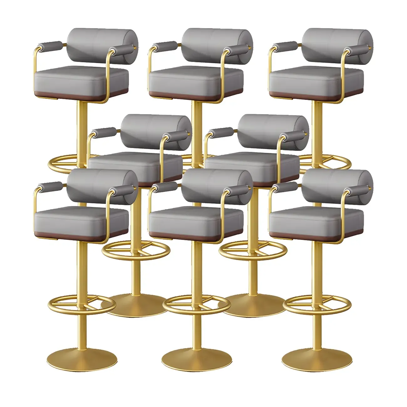 Stylish Leather Adjustable Bar Stools with Backrest for Home Bar Image - 57