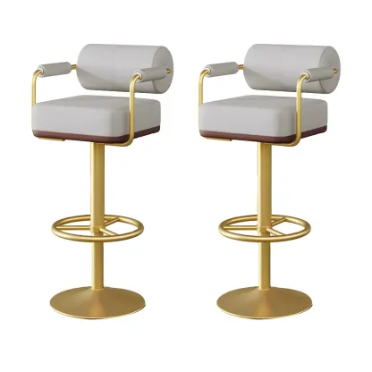 Stylish Leather Adjustable Bar Stools with Backrest for Home Bar Image - 59