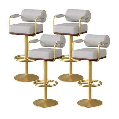 Stylish Leather Adjustable Bar Stools with Backrest for Home Bar Image - 60