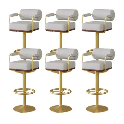 Stylish Leather Adjustable Bar Stools with Backrest for Home Bar Image - 61