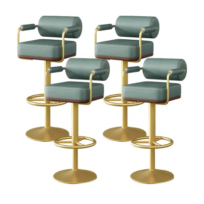 Stylish Leather Adjustable Bar Stools with Backrest for Home Bar Image - 65