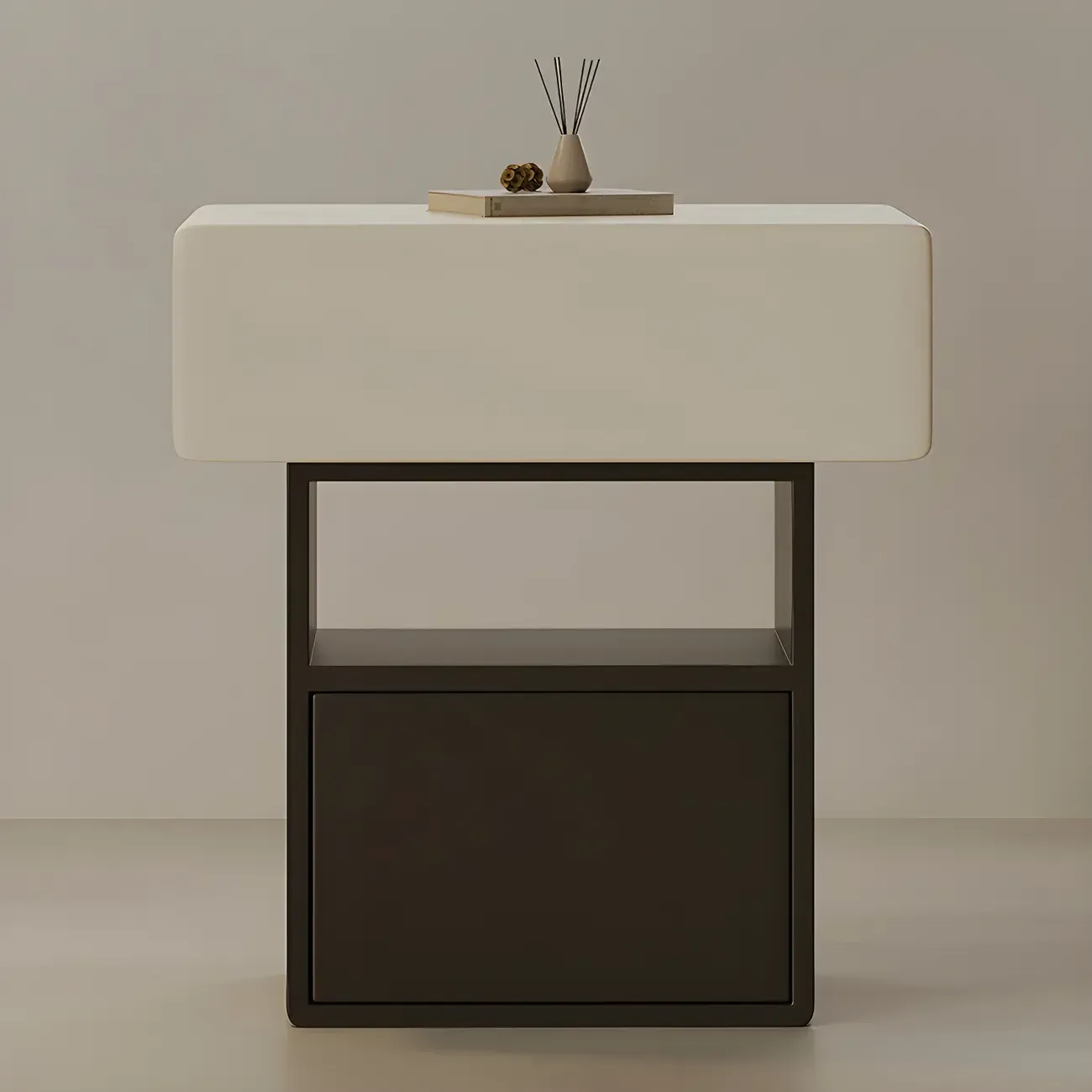 Nordic White-Black Storage Small Nightstand in 3-Layer Image - 1