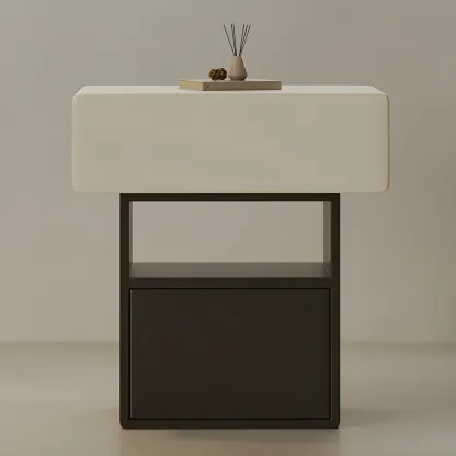 Nordic White-Black Storage Small Nightstand in 3-Layer Image - 1