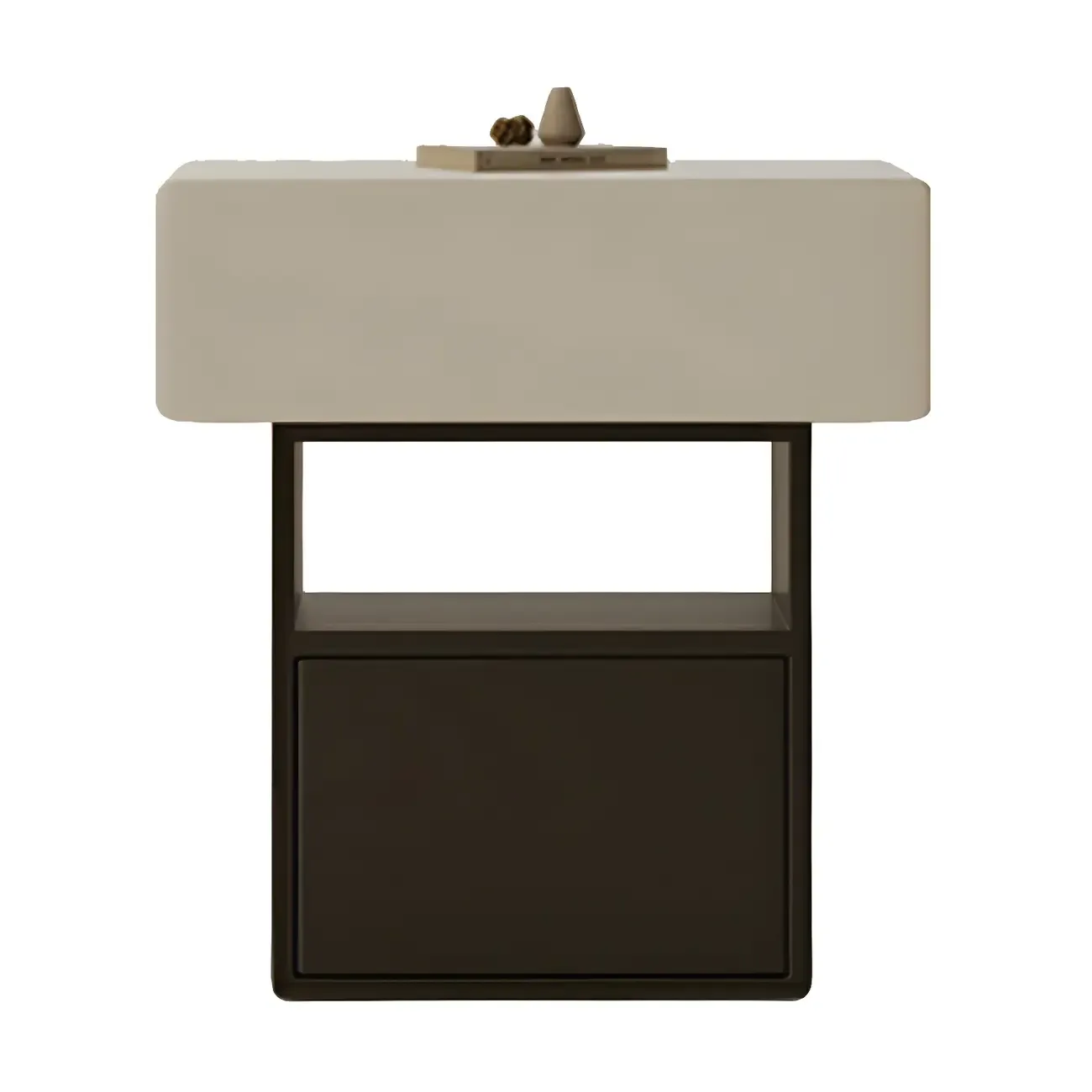 Nordic White-Black Storage Small Nightstand in 3-Layer Image - 6