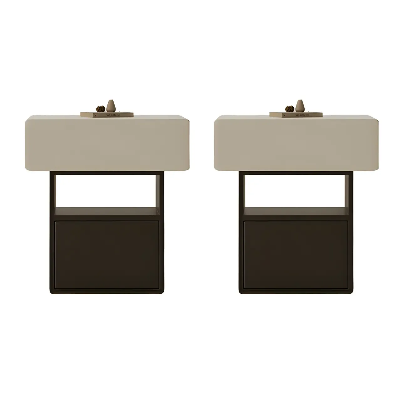 Nordic White-Black Storage Small Nightstand in 3-Layer Image - 7