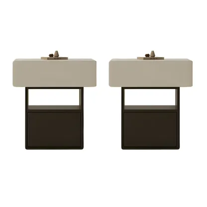 Nordic White-Black Storage Small Nightstand in 3-Layer Image - 7