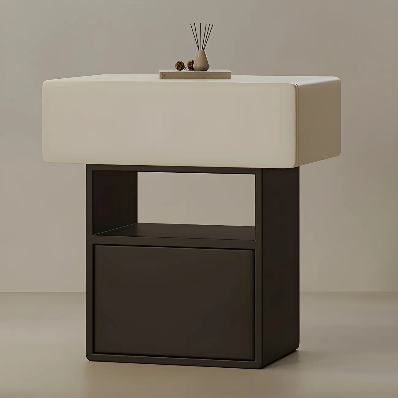 Nordic White-Black Storage Small Nightstand in 3-Layer Image - 8 | homeyfad