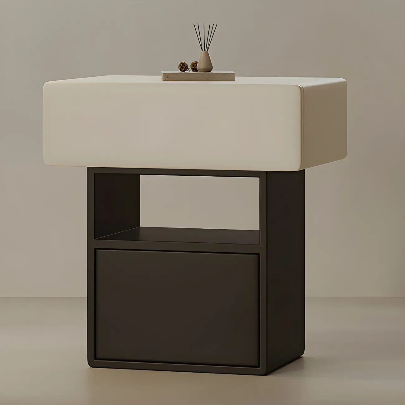 Nordic White-Black Storage Small Nightstand in 3-Layer Image - 8