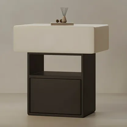 Nordic White-Black Storage Small Nightstand in 3-Layer Image - 8