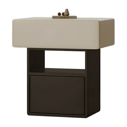 Nordic White-Black Storage Small Nightstand in 3-Layer Image - 9