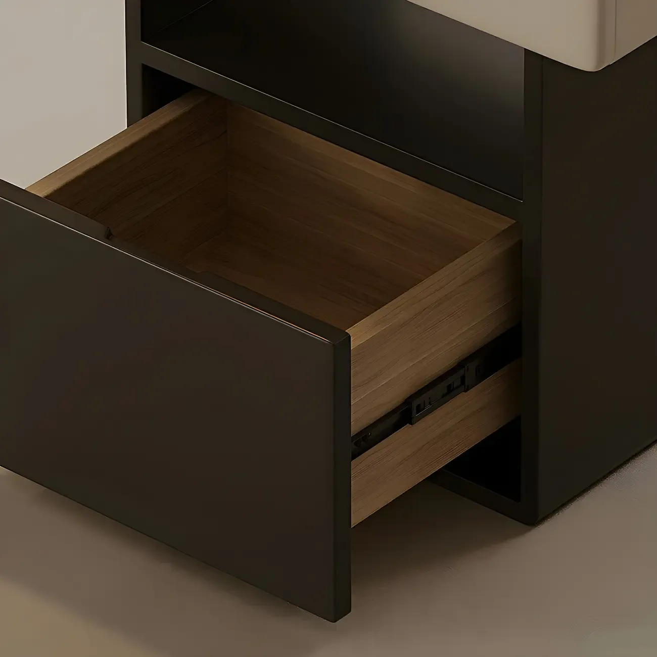 Nordic White-Black Storage Small Nightstand in 3-Layer Image - 11