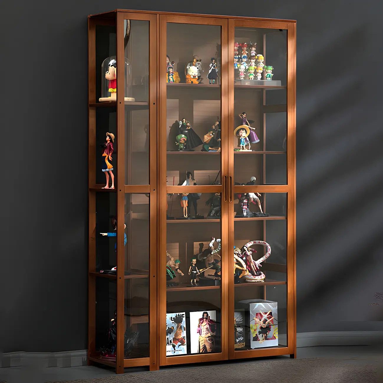 Minimalist Bamboo Display Cabinet with Glass Doors for Home Image - 1 | homeyfad