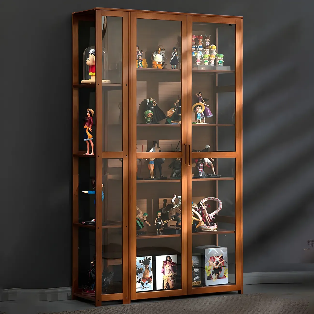 Minimalist Bamboo Display Cabinet with Glass Doors for Home Image - 1