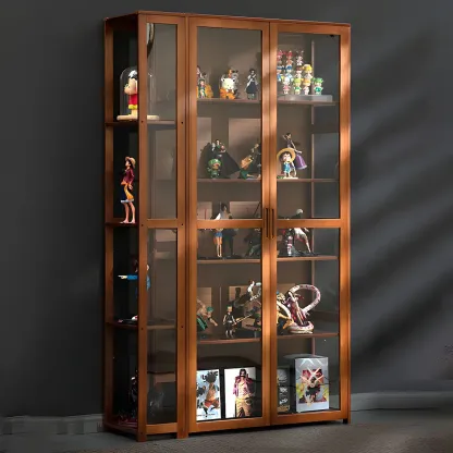 Minimalist Bamboo Display Cabinet with Glass Doors for Home Image - 1