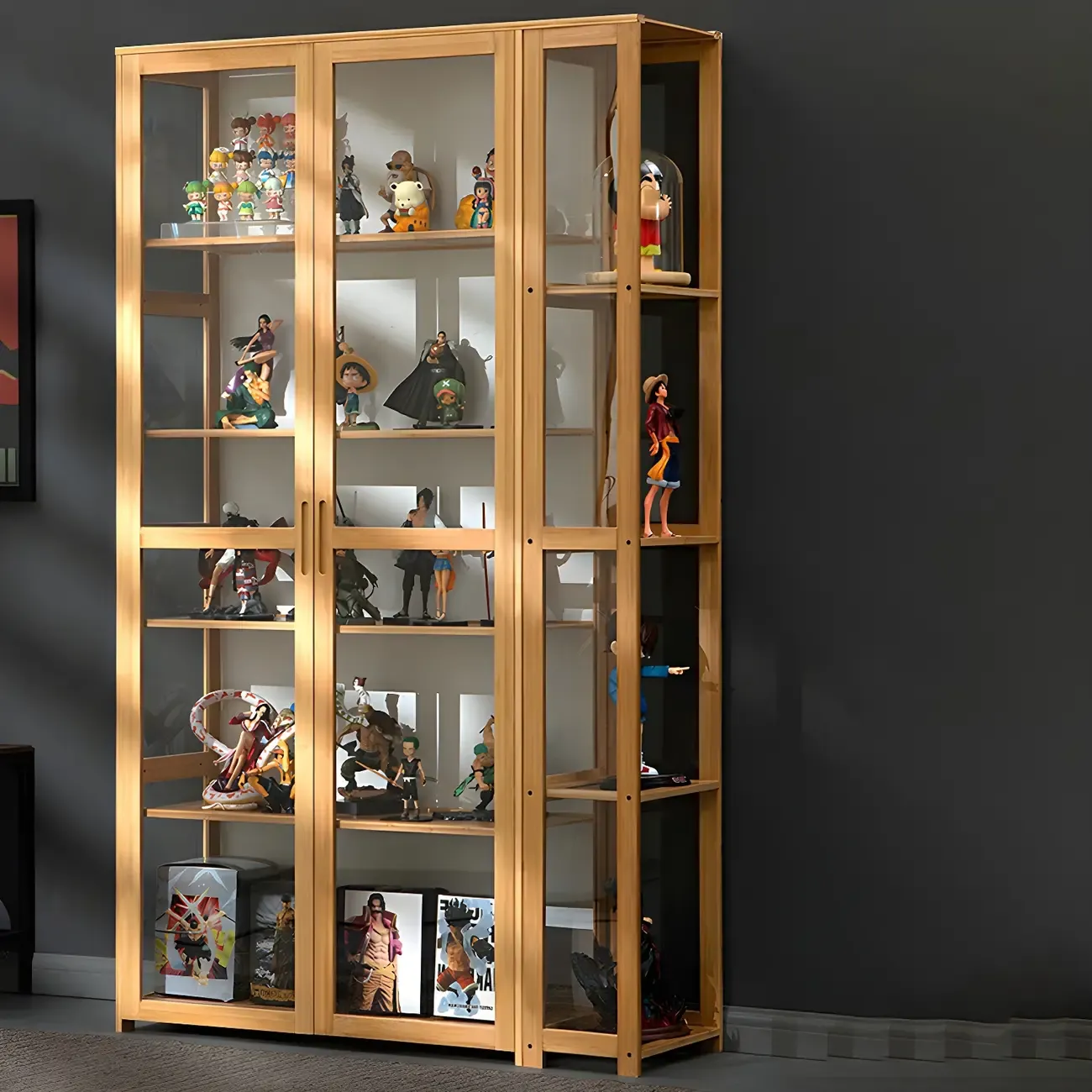 Minimalist Bamboo Display Cabinet with Glass Doors for Home Image - 3