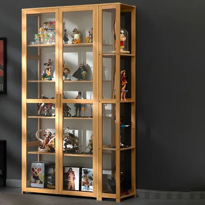 Minimalist Bamboo Display Cabinet with Glass Doors for Home Image - 3