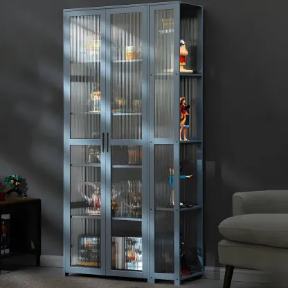 Minimalist Bamboo Display Cabinet with Glass Doors for Home Image - 7