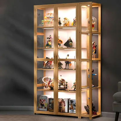 Minimalist Bamboo Display Cabinet with Glass Doors for Home Image - 9