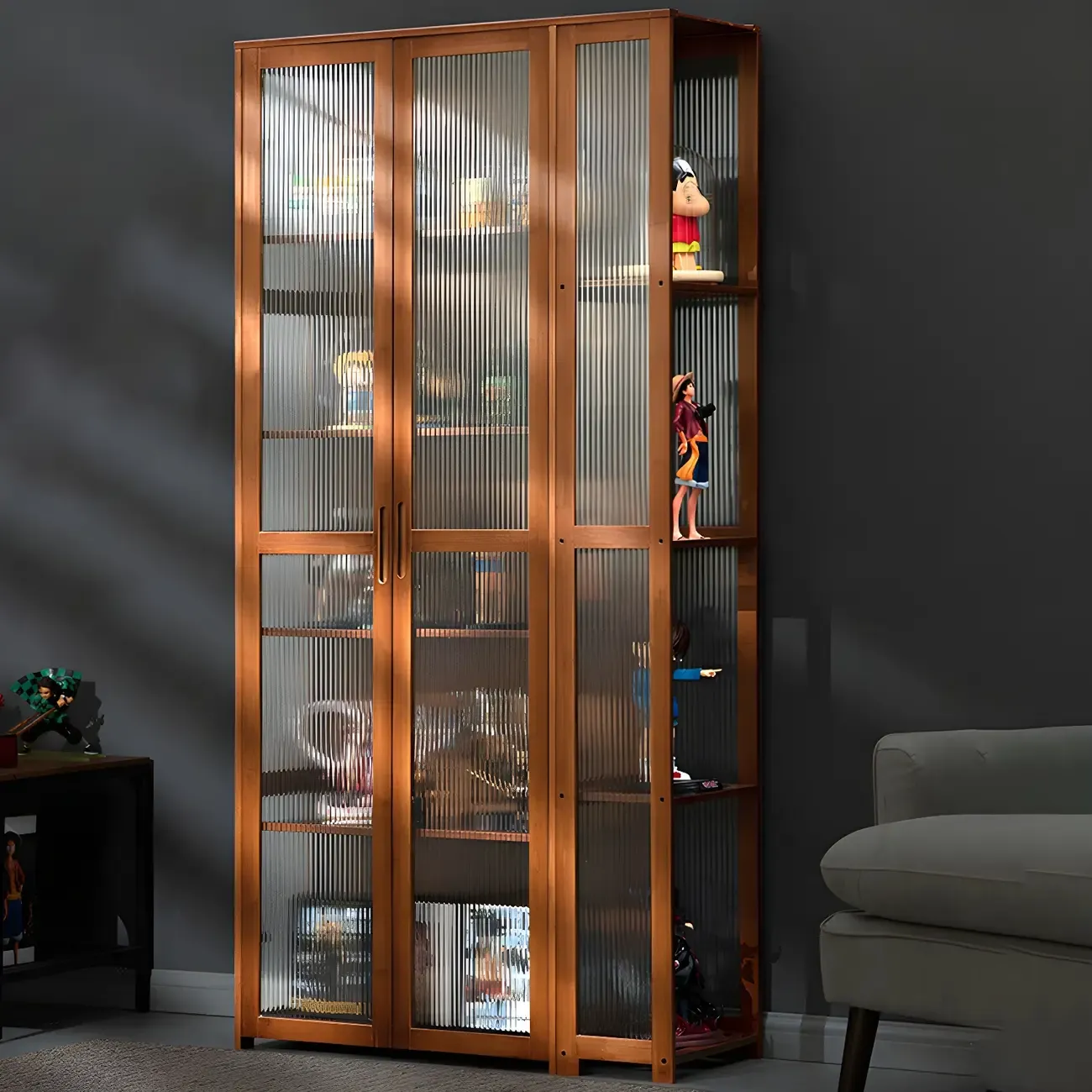 Minimalist Bamboo Display Cabinet with Glass Doors for Home Image - 10