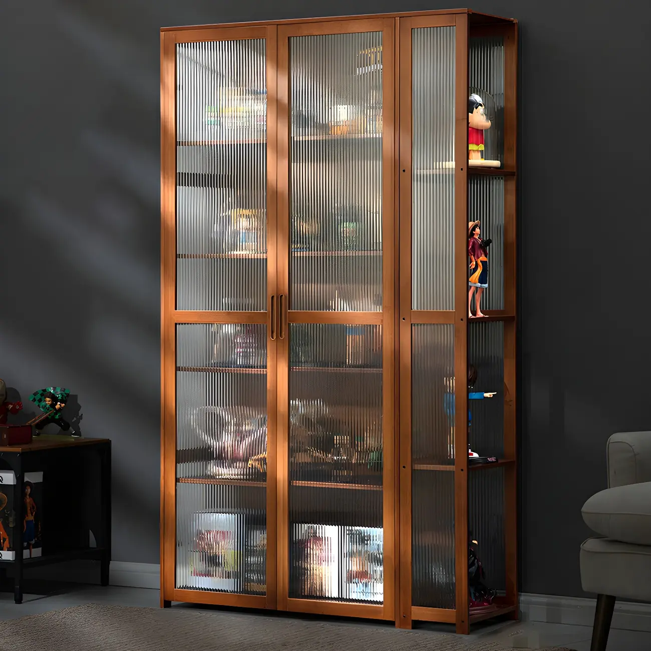 Minimalist Bamboo Display Cabinet with Glass Doors for Home Image - 12 | homeyfad