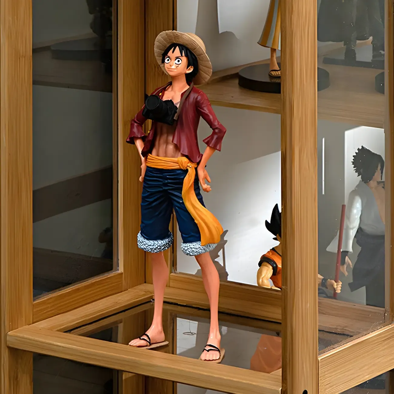 Minimalist Bamboo Display Cabinet with Glass Doors for Home Image - 13