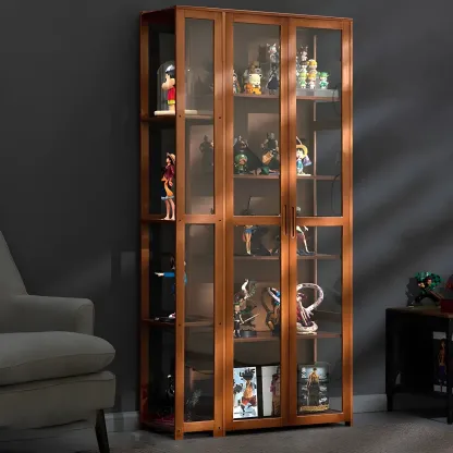 Minimalist Bamboo Display Cabinet with Glass Doors for Home Image - 2