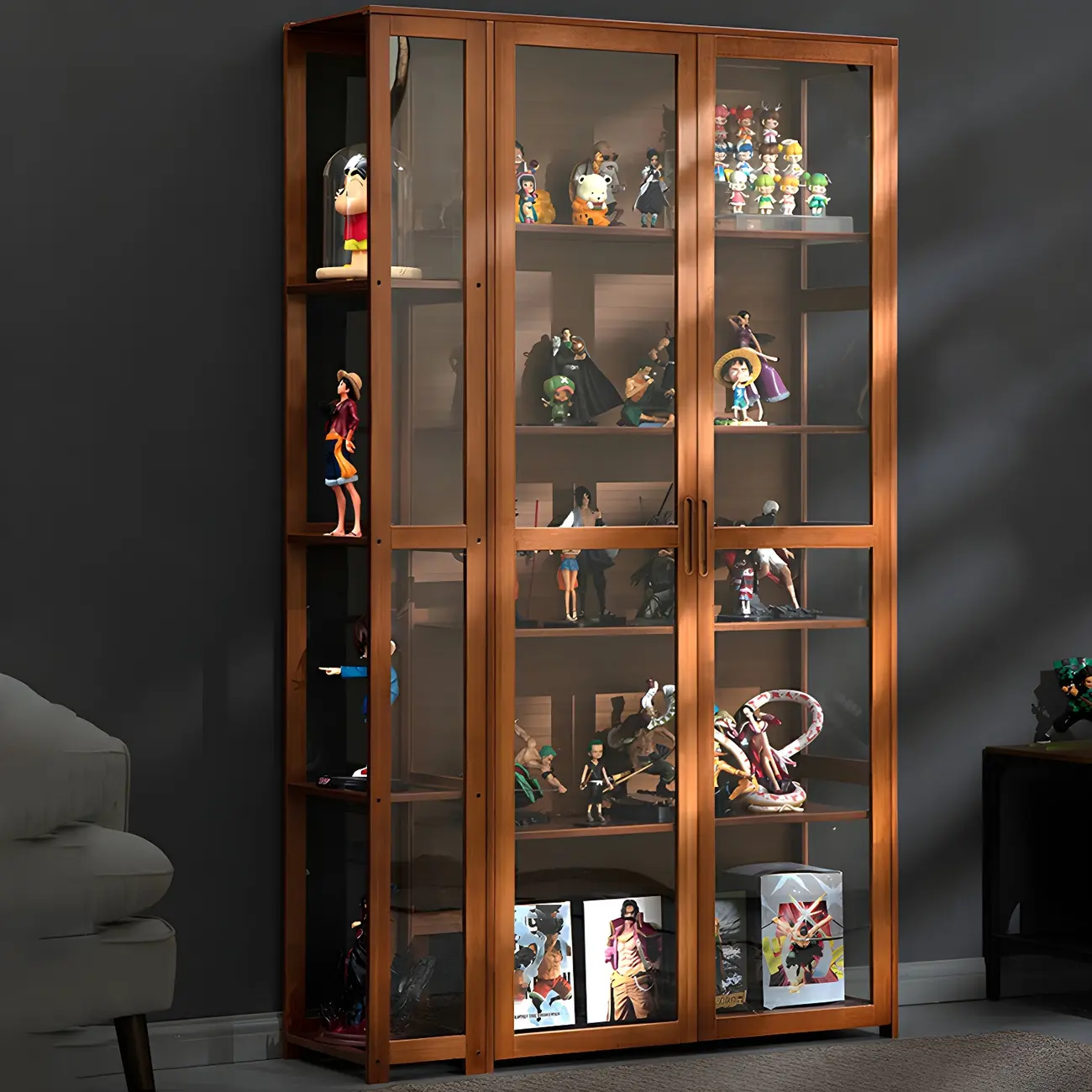 Minimalist Bamboo Display Cabinet with Glass Doors for Home Image - 15 | homeyfad