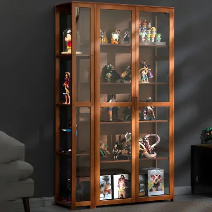 Minimalist Bamboo Display Cabinet with Glass Doors for Home Image - 15