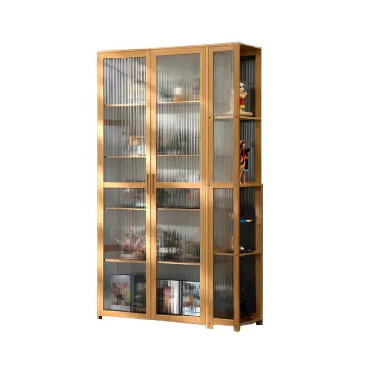 Minimalist Bamboo Display Cabinet with Glass Doors for Home Image - 16