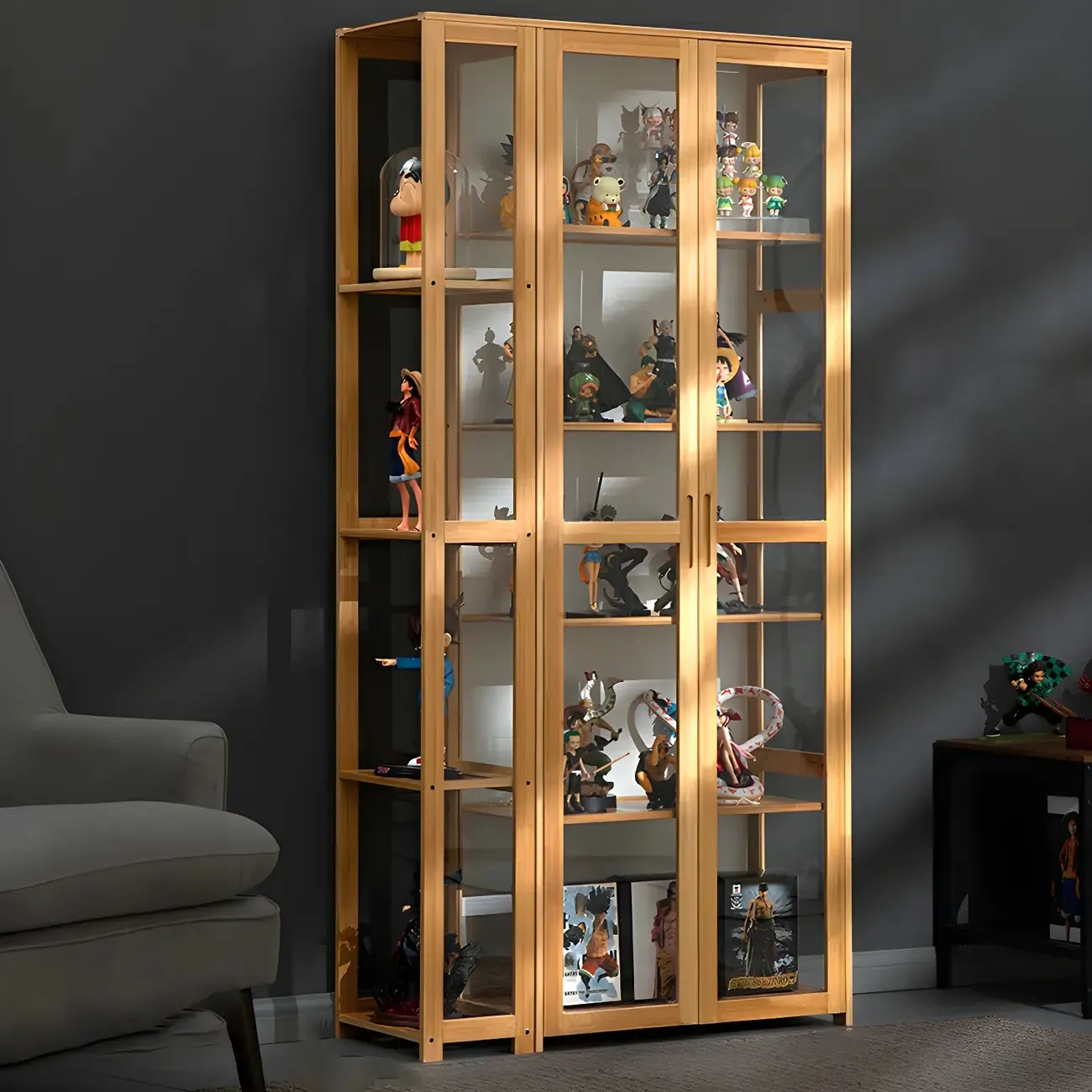 Minimalist Bamboo Display Cabinet with Glass Doors for Home Image - 17