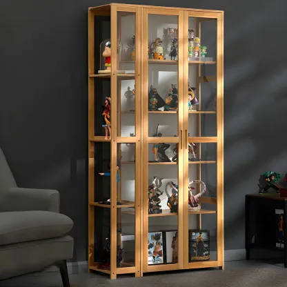 Minimalist Bamboo Display Cabinet with Glass Doors for Home Image - 17