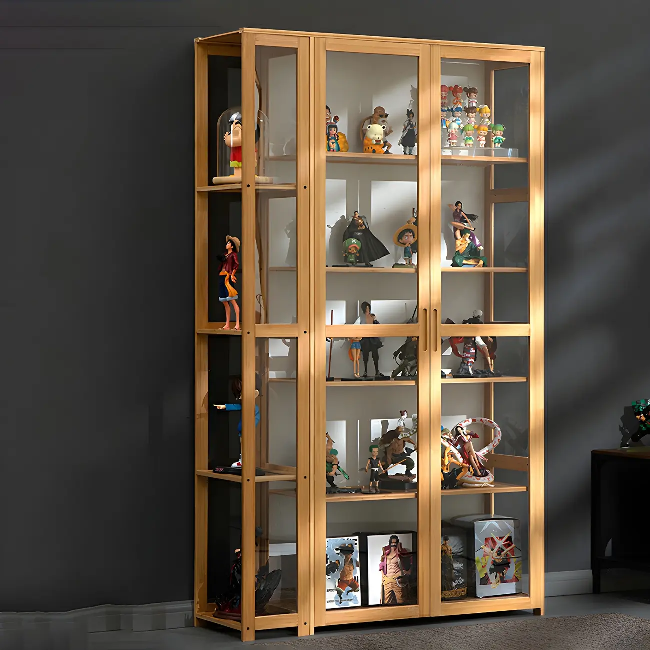 Minimalist Bamboo Display Cabinet with Glass Doors for Home Image - 19 | homeyfad